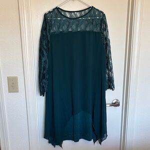 Halogen Emerald Green Floral Lace Long Sleeve Shift Dress - 4XL